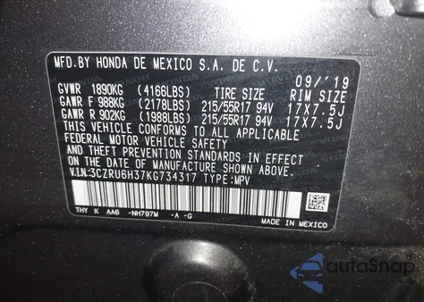 2019 Honda Hr-V Lx z USA, uszkodzony, nr VIN 3CZRU6H37KG734317